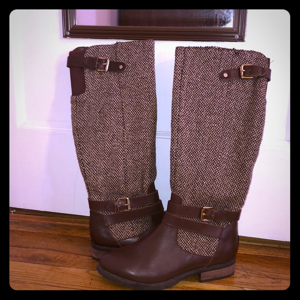 Bass brown leather/tweed boots